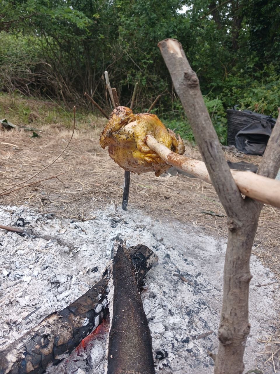 Un poulet à la broche, en gros plan