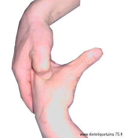 Localisation du point He Gu (4GI), entre le pouce et l'index